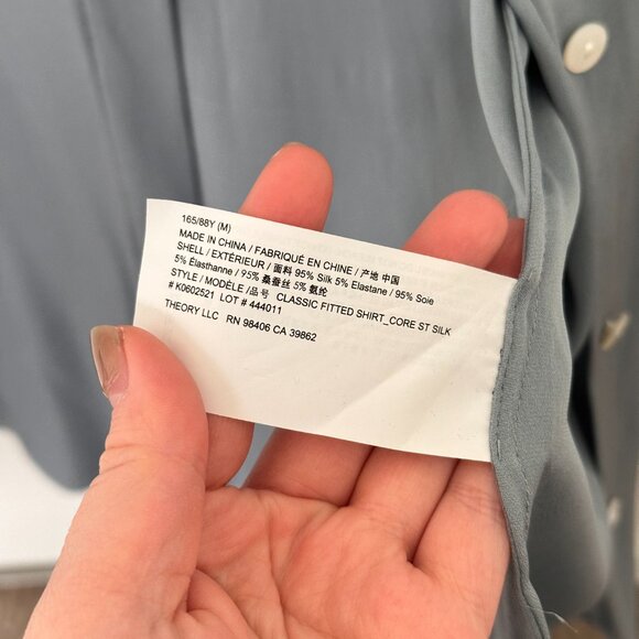 Theory silk shirt in cloud blue color | Size: M - Picture 2 of 6